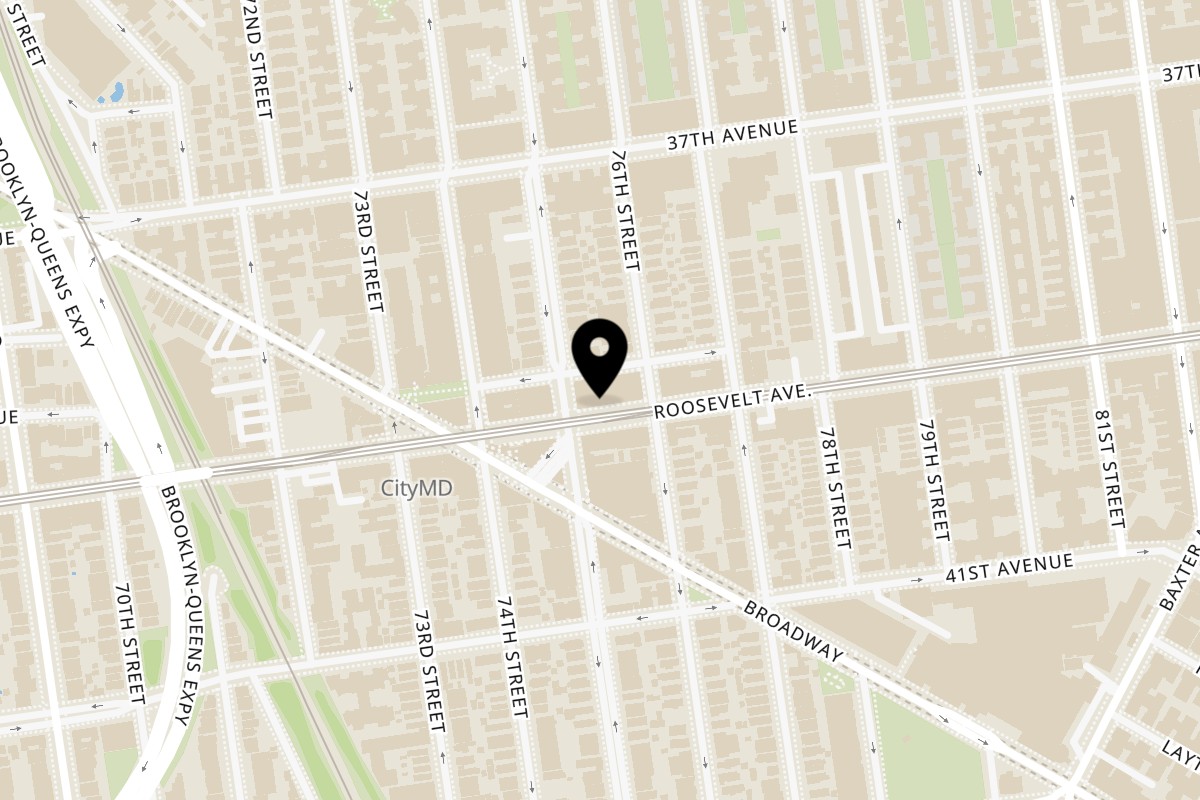 Map showing the location of Homemade Taqueria Jackson Heights on 7505 Roosevelt Ave in Jackson Heights